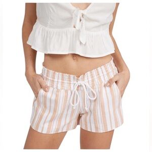 Roxy Striped Oceanside Shorts Paradise Elastic waist Drawstring Size L